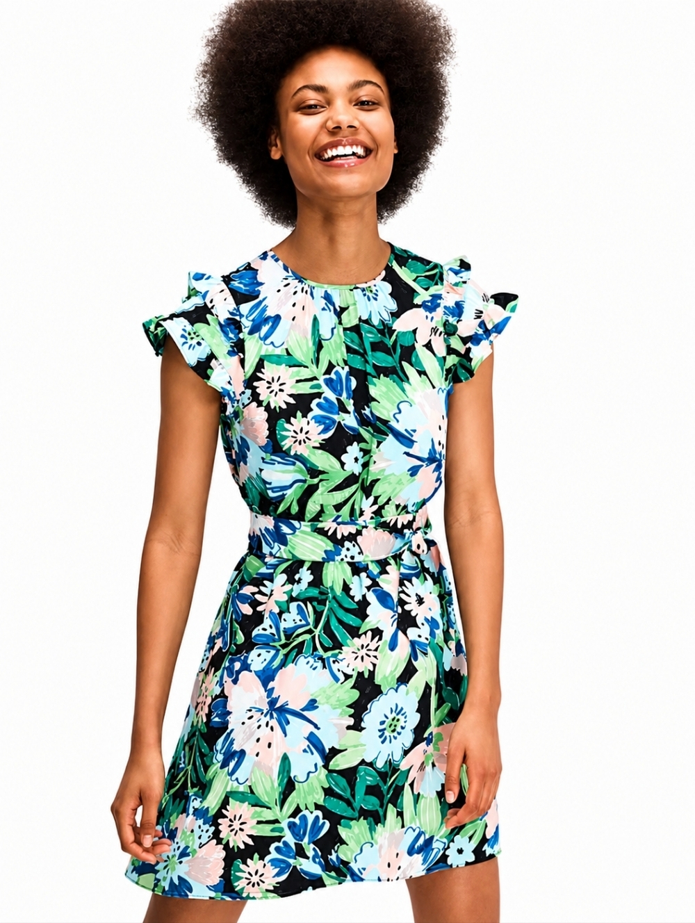 Kate Spade Sz 10 NWOT Floral Flutter Sleeve Maxi Dress - Blue & Green